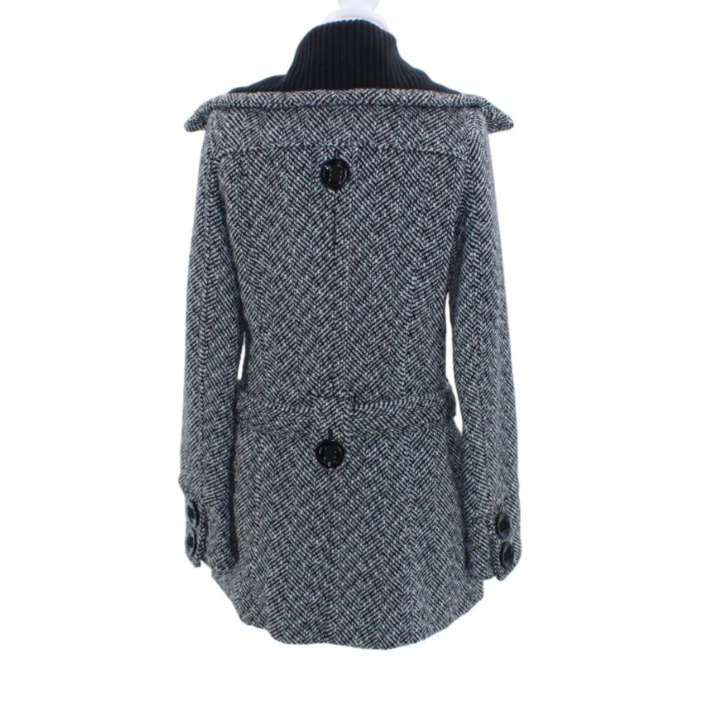 Vintage Oxygen Herringbone Wool Blend Belted Coat Black White Ribbed Collar - Picture 2 of 10